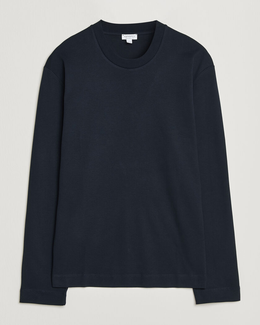 Sunspel Heavy Weight Supima Cotton Long Sleeve T-Shirt Navy – Blauw