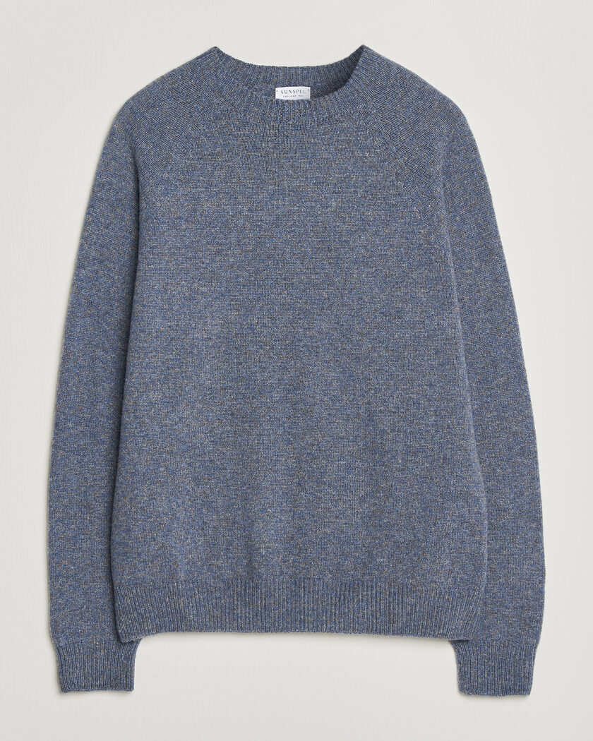 Sunspel Lambswool Crew Neck Denim Twist – Bleu