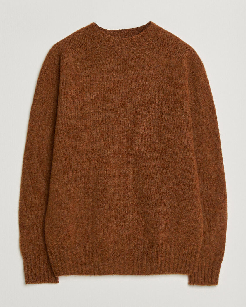Sunspel Brushed Shetland Crew Neck Dark Tabacco – Bruin