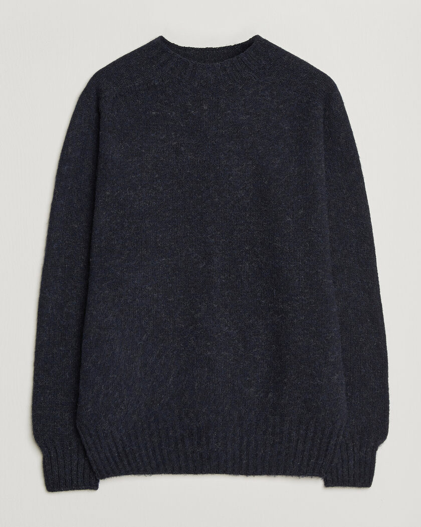 Sunspel Brushed Shetland Crew Neck Dark Navy – Blauw