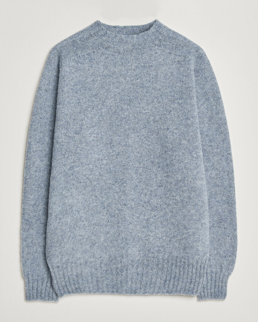 Sunspel Brushed Shetland Crew Neck Powder Blue – Blauw