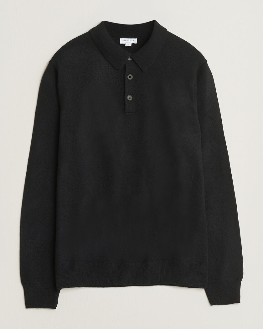 Sunspel Cashmere Polo Black – Zwart