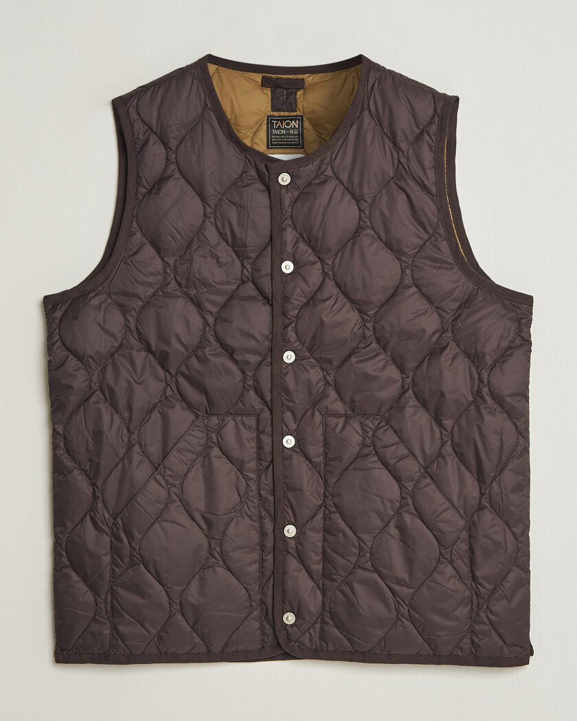 TAION Military Crew Neck Down Vest Dark Choco – Marron