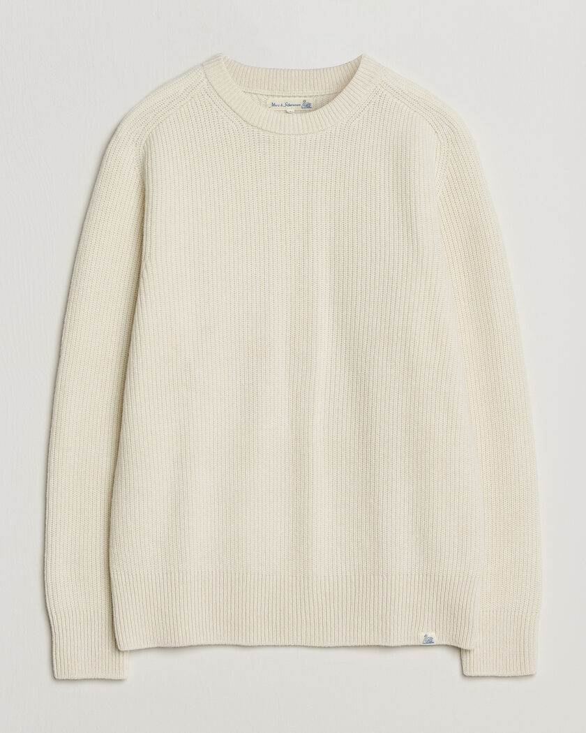 Merz b. Schwanen Merino/Cashmere Knitted Sweater Nature – Blanc