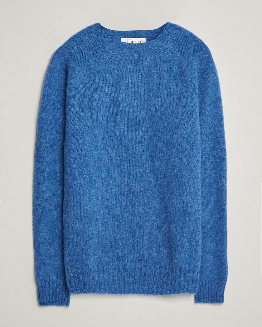 Harley Of Scotland Brushed Supersoft Lambswool Crewneck Cobalt – Blauw