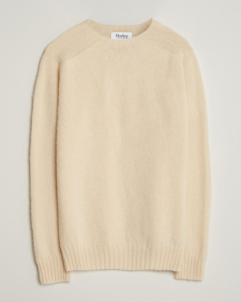 Harley Of Scotland Brushed Supersoft Lambswool Crewneck Vanilla – Wit