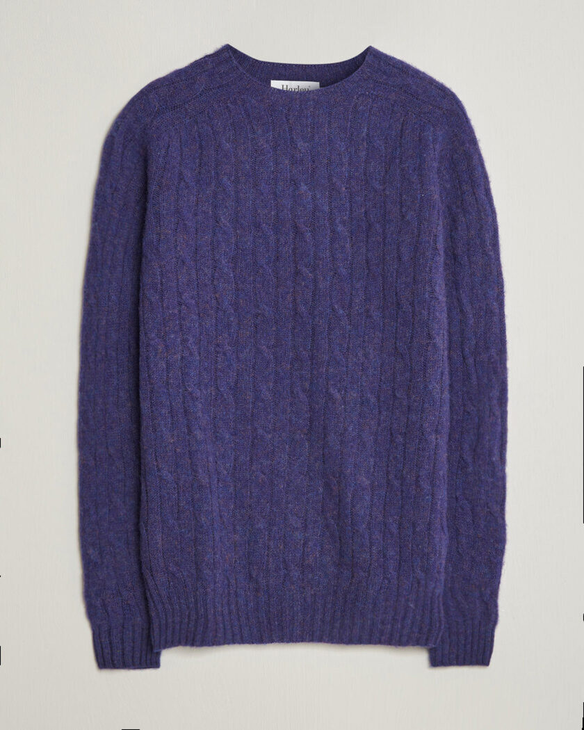 Harley Of Scotland Brushed Supersoft Lambswool Cable Iris – Violet