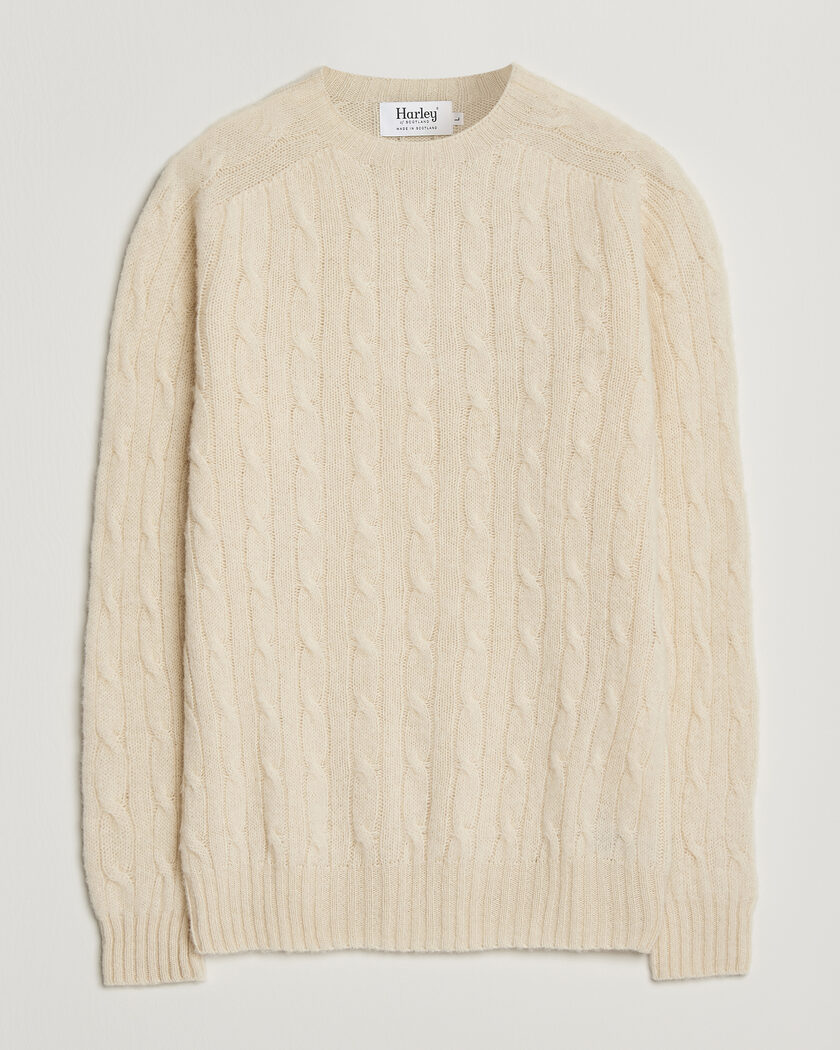Harley Of Scotland Brushed Supersoft Lambswool Cable Vanilla – Wit