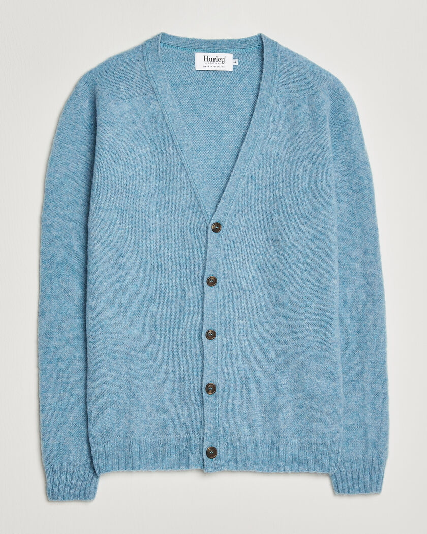 Harley Of Scotland Brushed Supersoft Lambswool Cardigan Loch Blue – Blauw