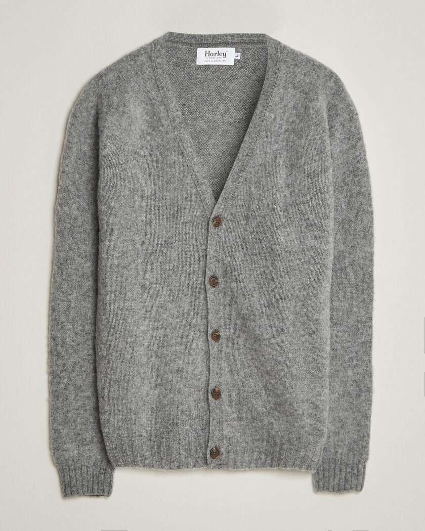Harley Of Scotland Brushed Supersoft Lambswool Cardigan Mid Grey – Grijs