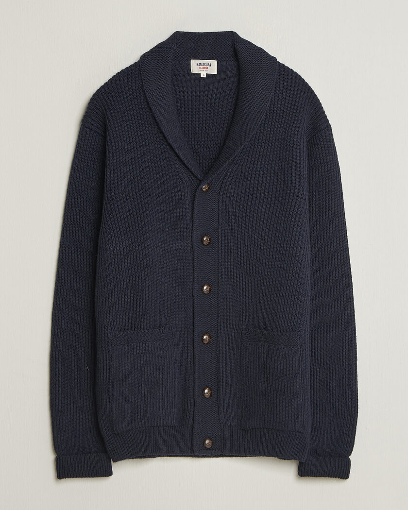 Kamakura Shirts McQueen Shawl Collar Cardigan Navy – Blauw