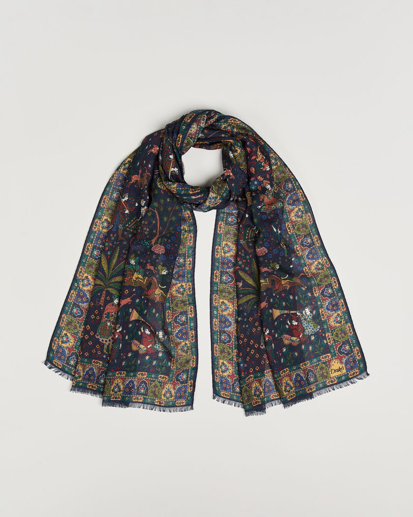 Drake's Mughal Garden Wool/Silk Scarf Navy – Bleu