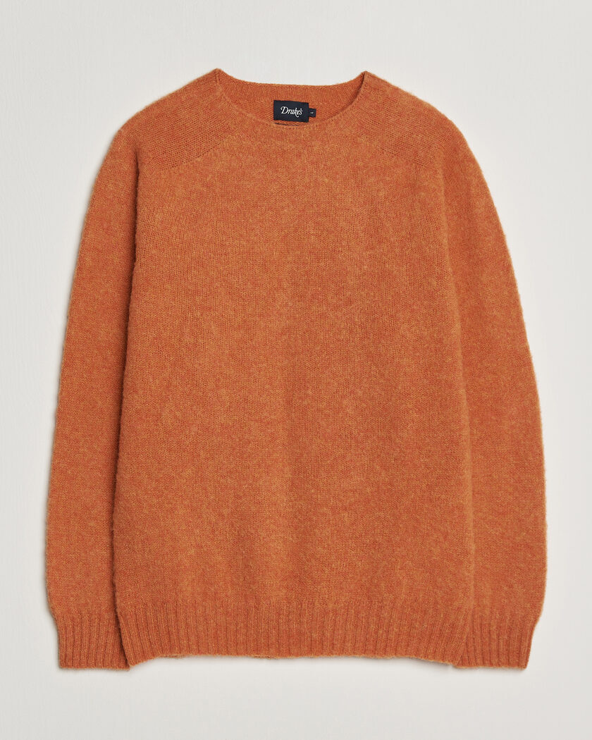 Drake's Brushed Shetland Crew Orange – Oranje