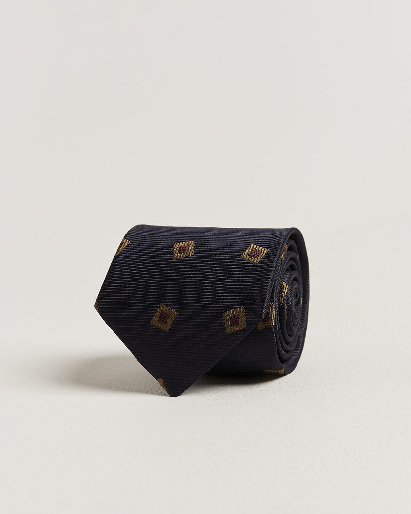 Drake's Diamond Motif Silk Tie Navy/Gold/Red – Bleu