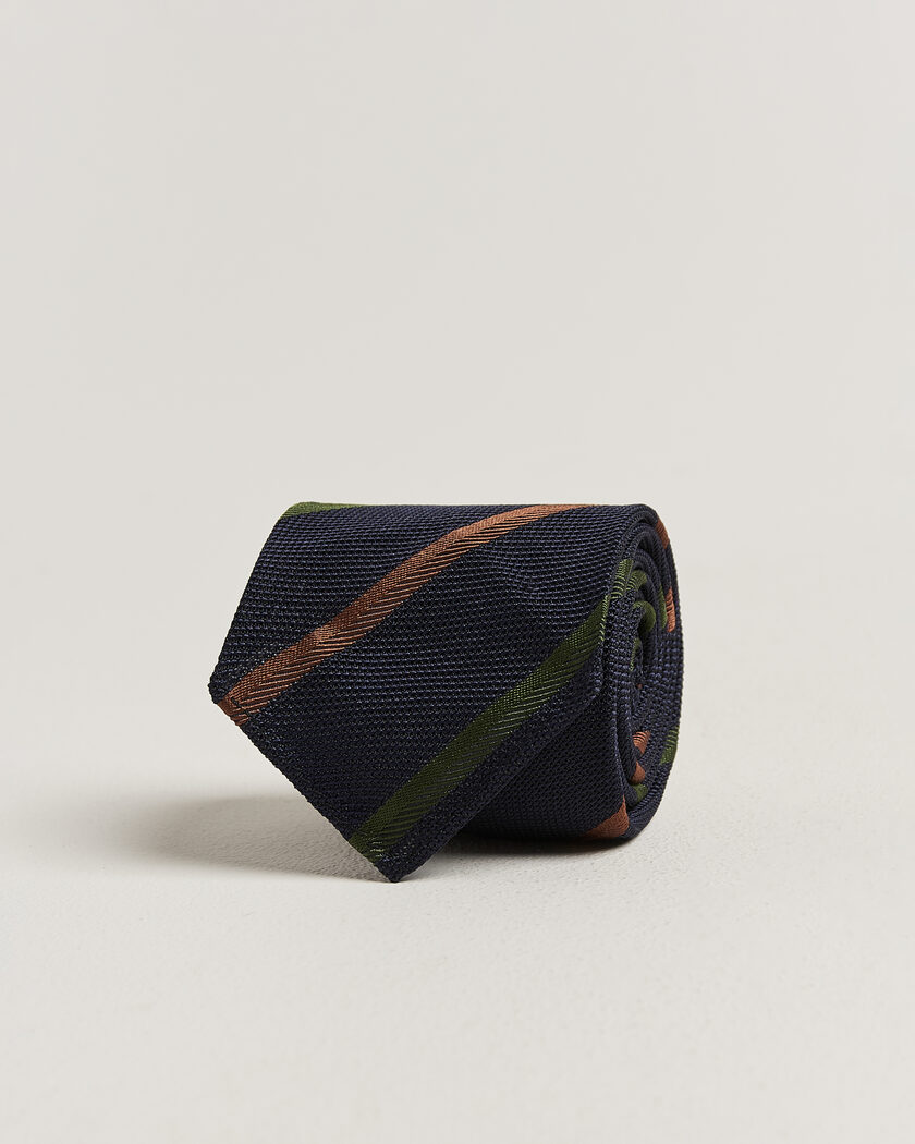 Drake's Multistripe Grenadine Silk Tie Navy/Green/Brown – Bleu