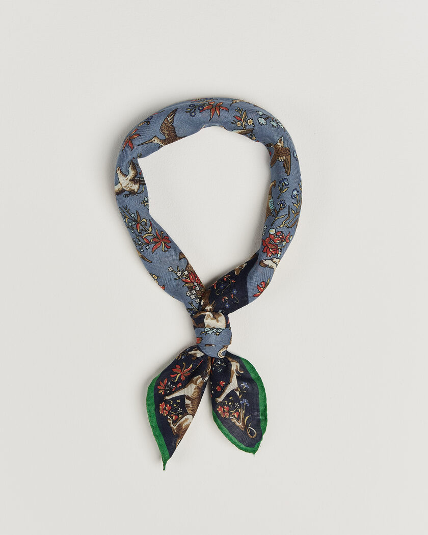 Drake's Unicorn Tapestry Wool/Silk Bandana Navy – Blauw