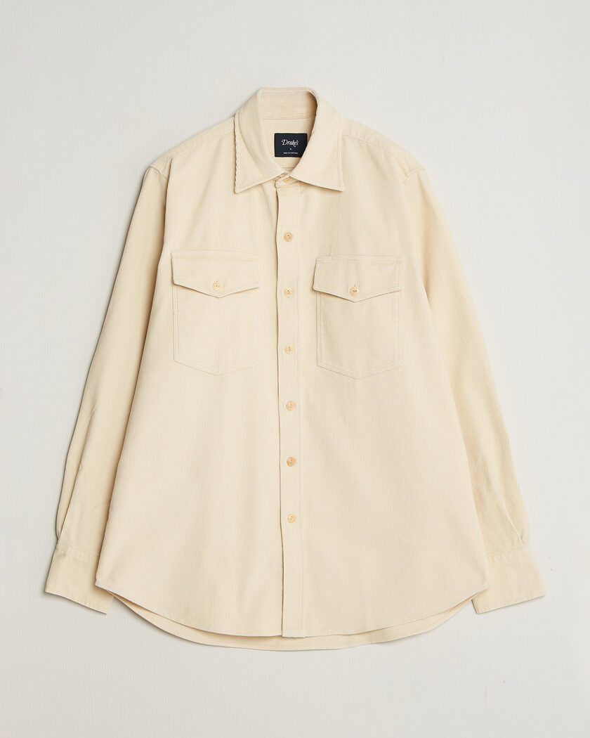 Drake's Two Pocket Corduroy Shirt Ecru – Wit