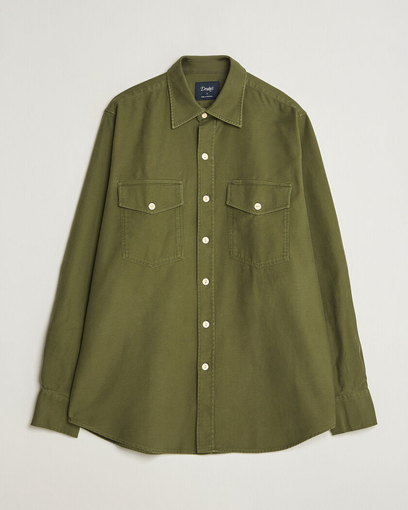 Drake's Two Pocket Casual Cotton Shirt Olive – Vert