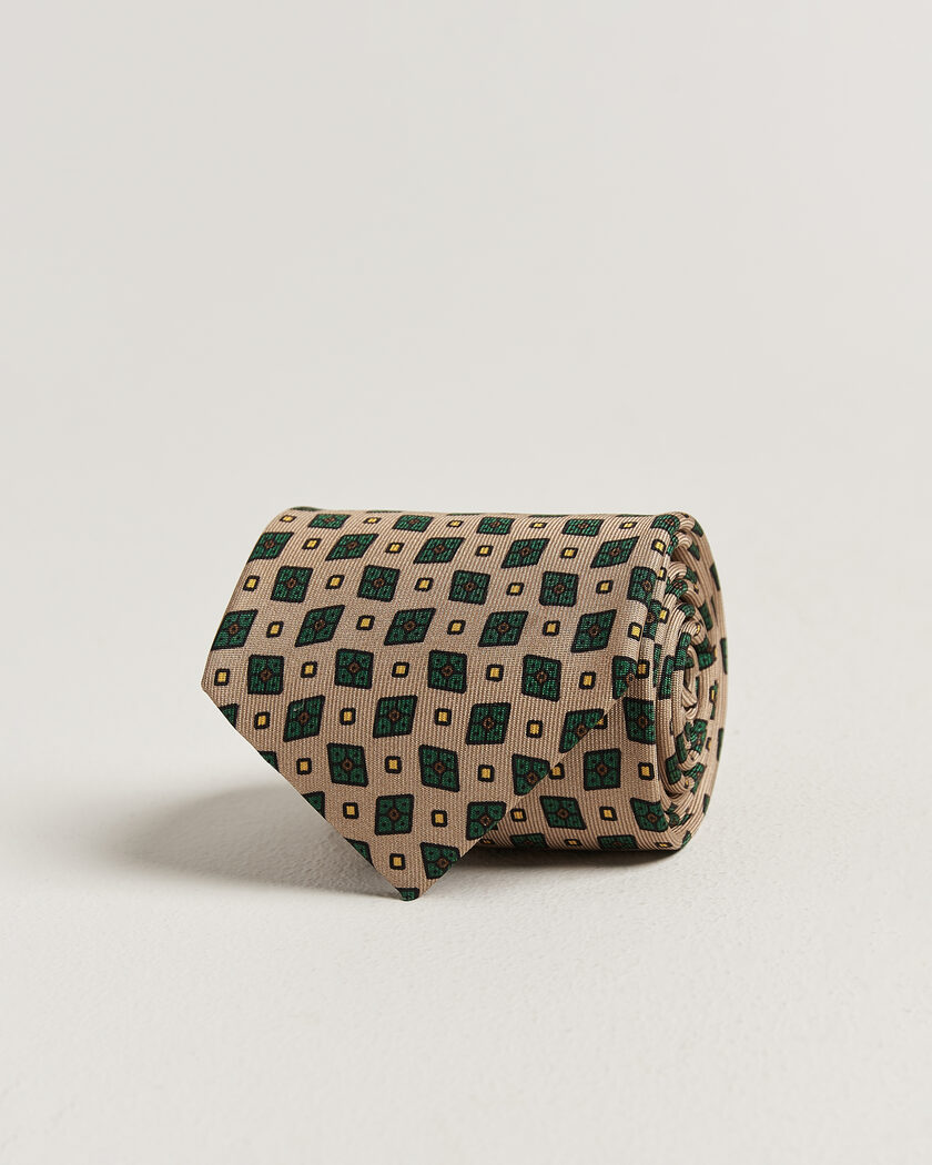 Drake's Mini Diamond Dot Pattern Silk Tie Beige/Green – Beige