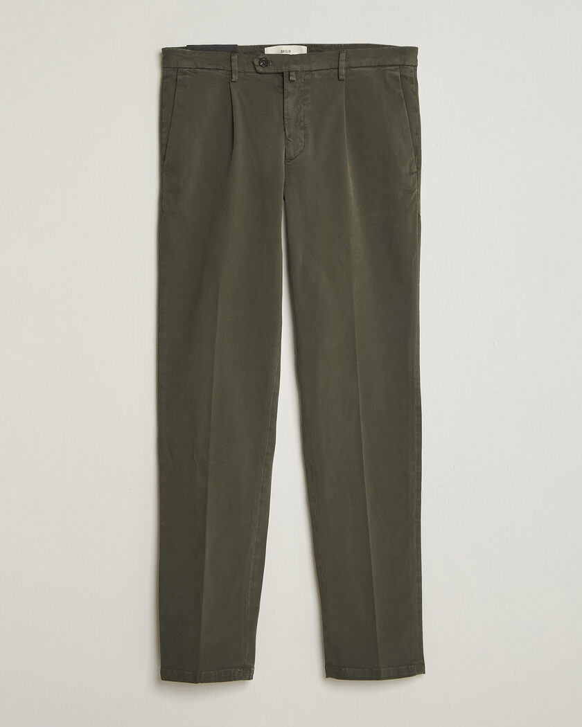 Briglia 1949 Easy Fit Pleated Cotton Stretch Trousers Military – Groen