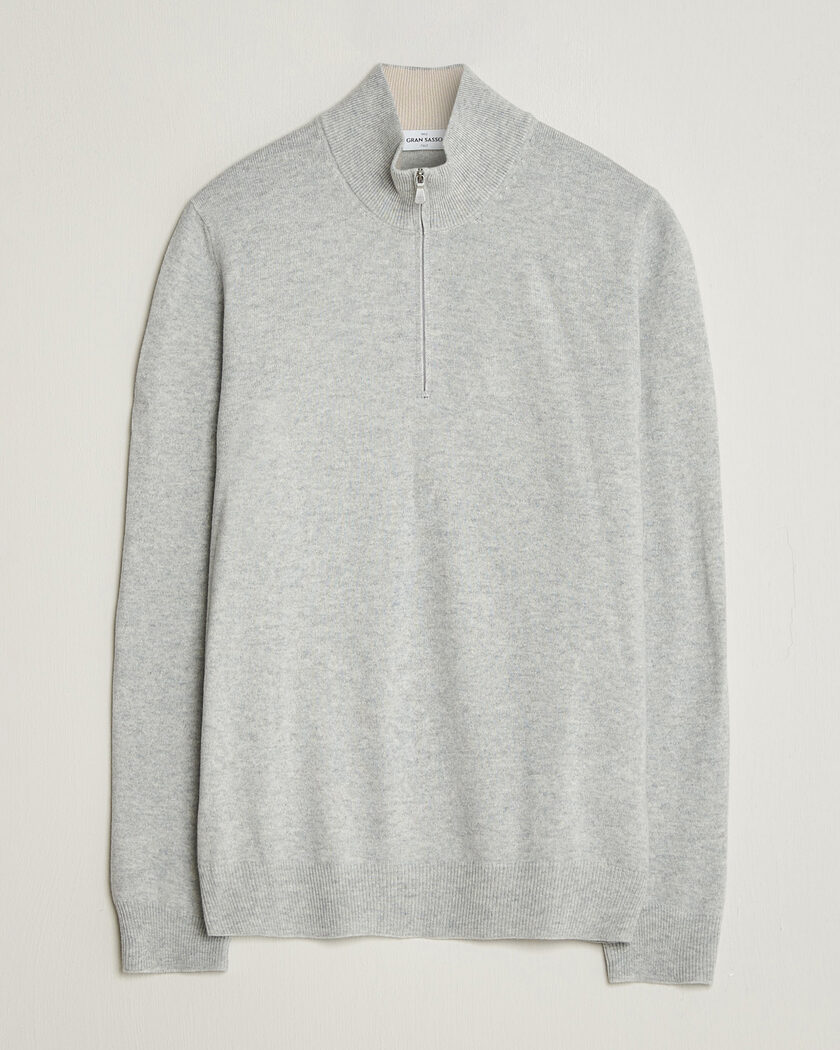 Gran Sasso Wool/Cashmere Half Zip Light Grey Melange – Grijs