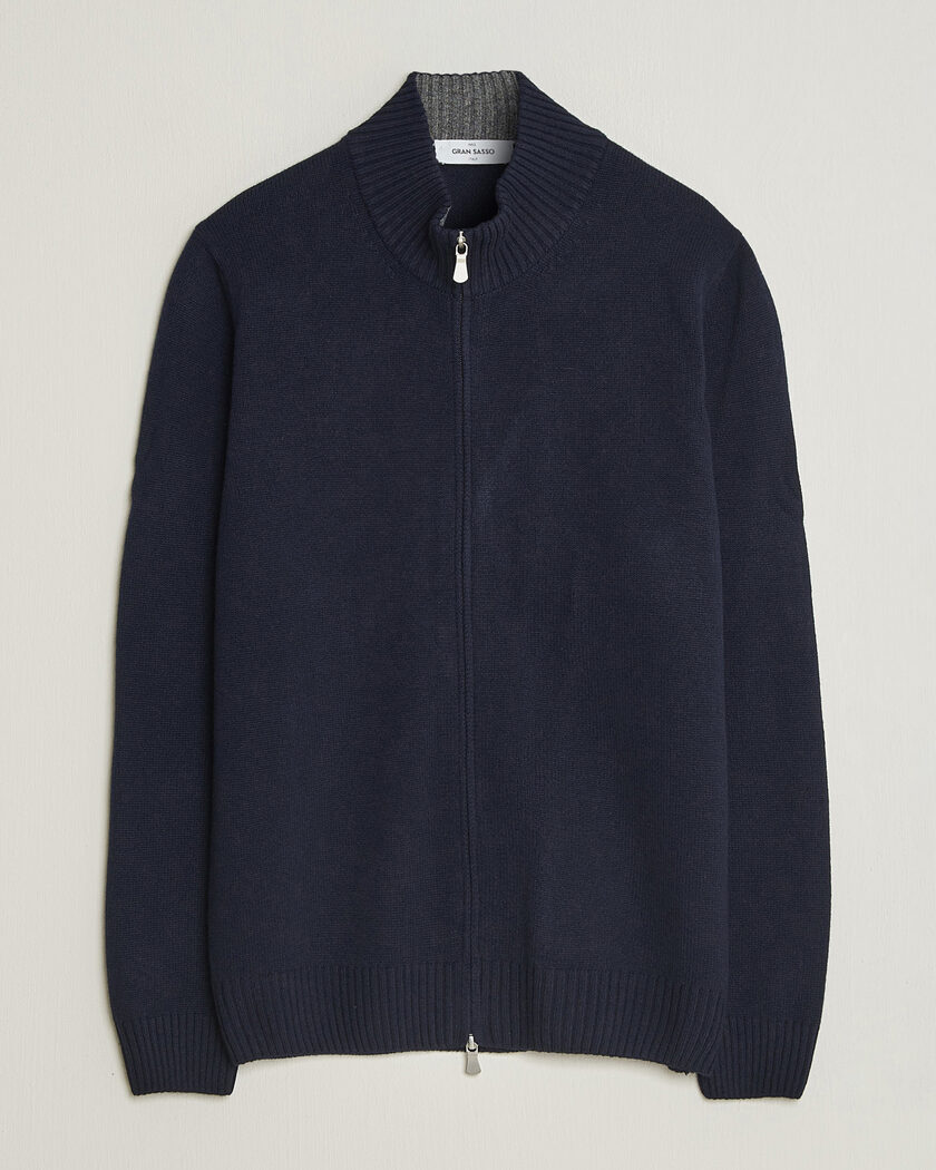 Gran Sasso Wool/Cashmere Full Zip Navy – Blauw