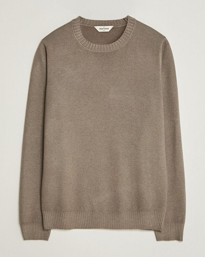 Gran Sasso Wool/Cashmere Washed Crew Neck Brown Melange – Marron