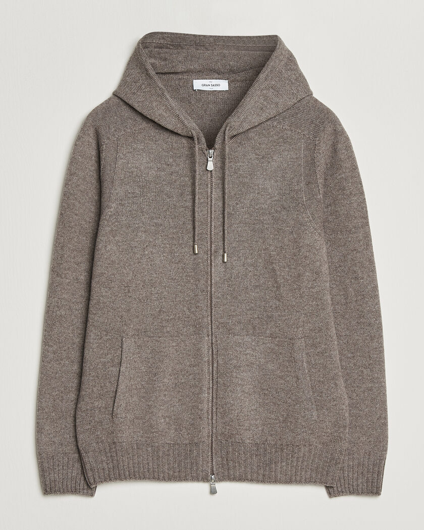 Gran Sasso Full Zip Wool Hoodie Taupe Melange – Marron