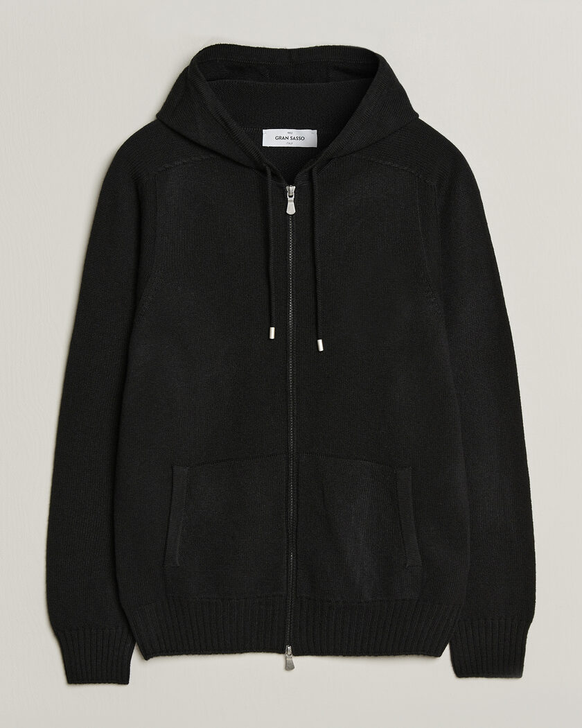 Gran Sasso Full Zip Wool Hoodie Black – Zwart