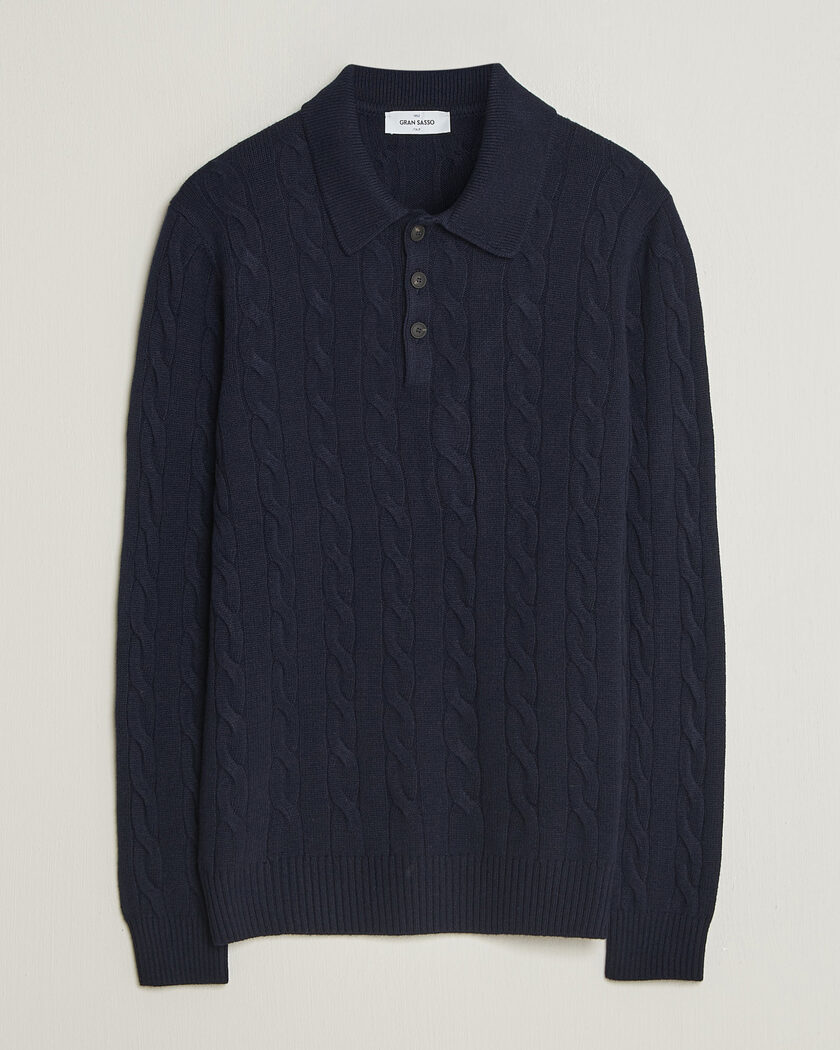Gran Sasso Wool/Cashmere Cable Polo Navy – Bleu