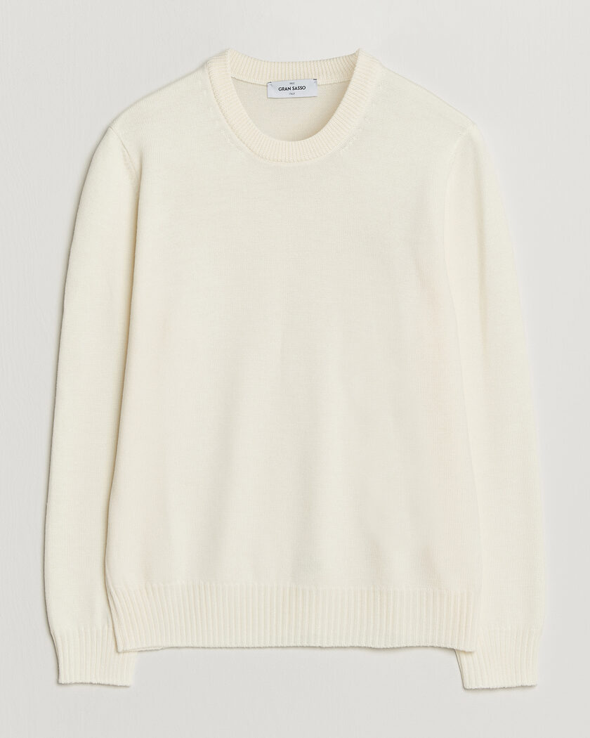 Gran Sasso Merino Knitted Crew Neck Cream – Blanc