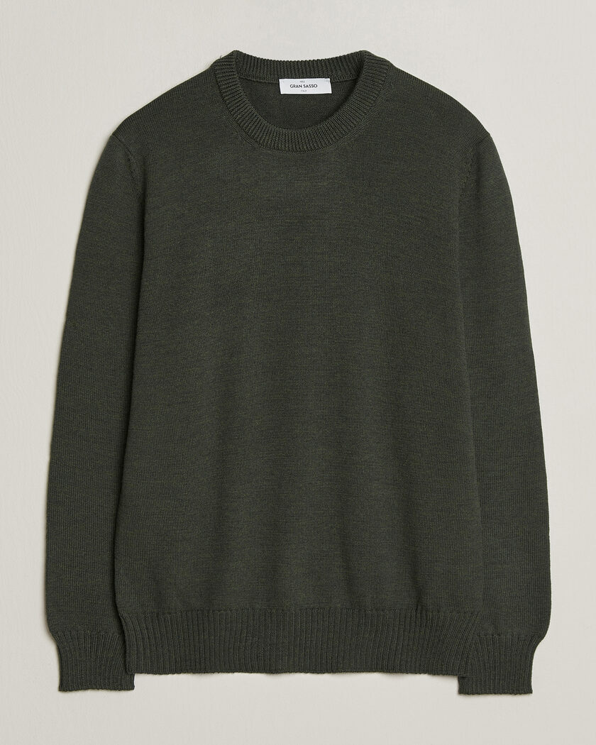 Gran Sasso Merino Knitted Crew Neck Olive Melange – Groen