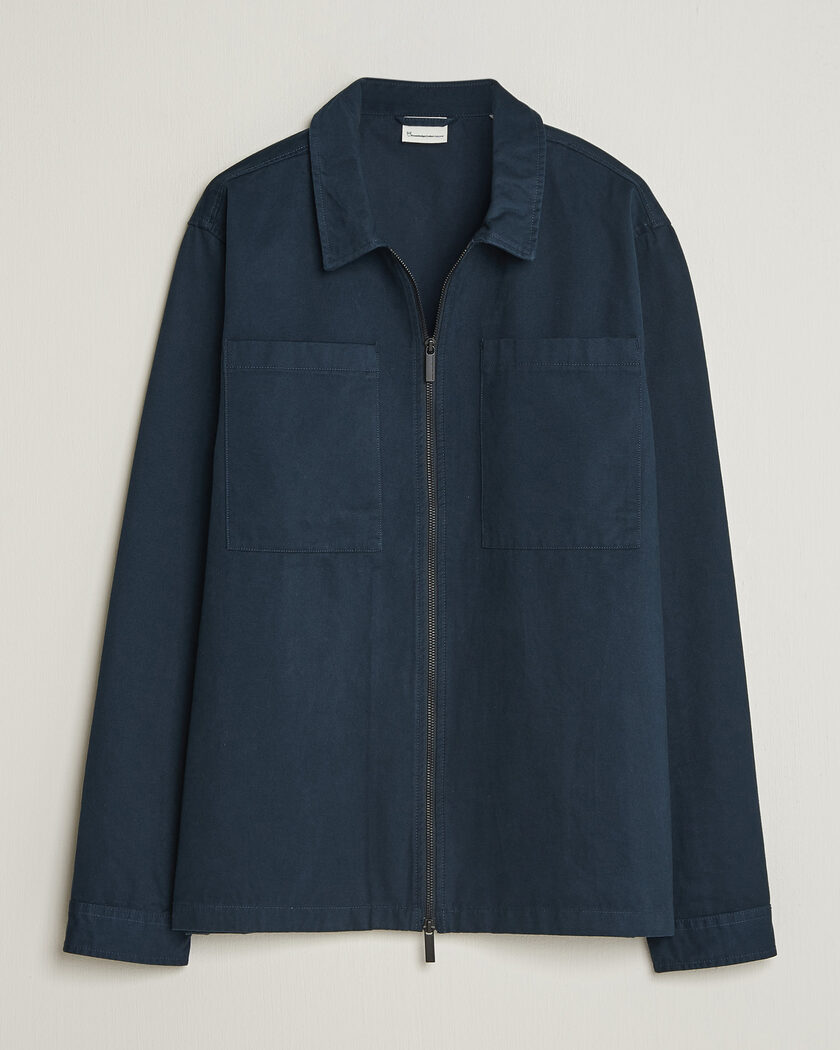 KnowledgeCotton Apparel Twill Zip Overshirt Total Eclipse – Bleu