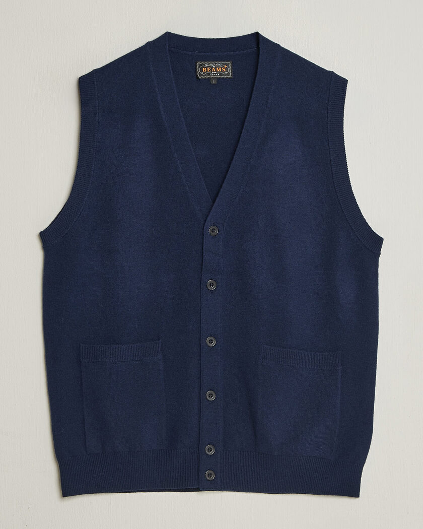 BEAMS PLUS Button Knit Vest Navy – Blauw