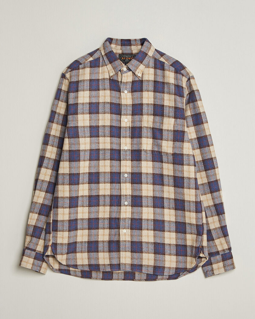 BEAMS PLUS Plaid Button Down Shirt White/Blue – Blauw