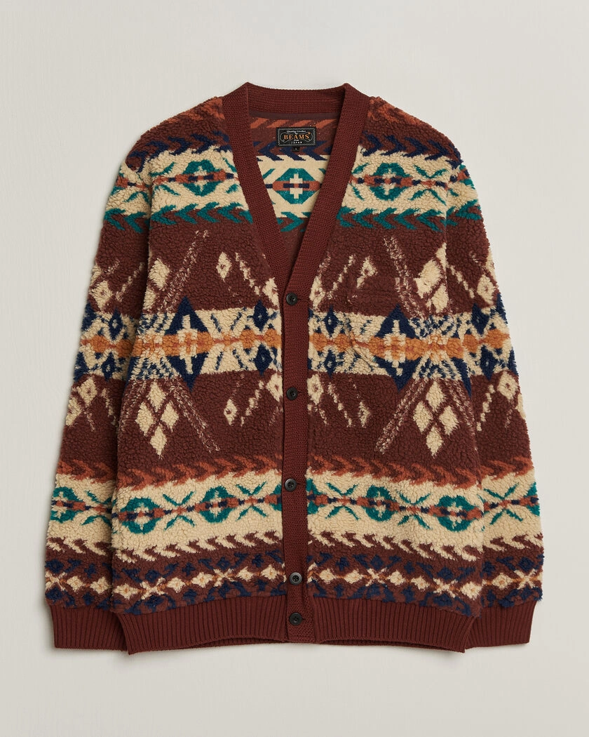 BEAMS PLUS Boa Jacquard Cardigan Brown – Meerkleurig
