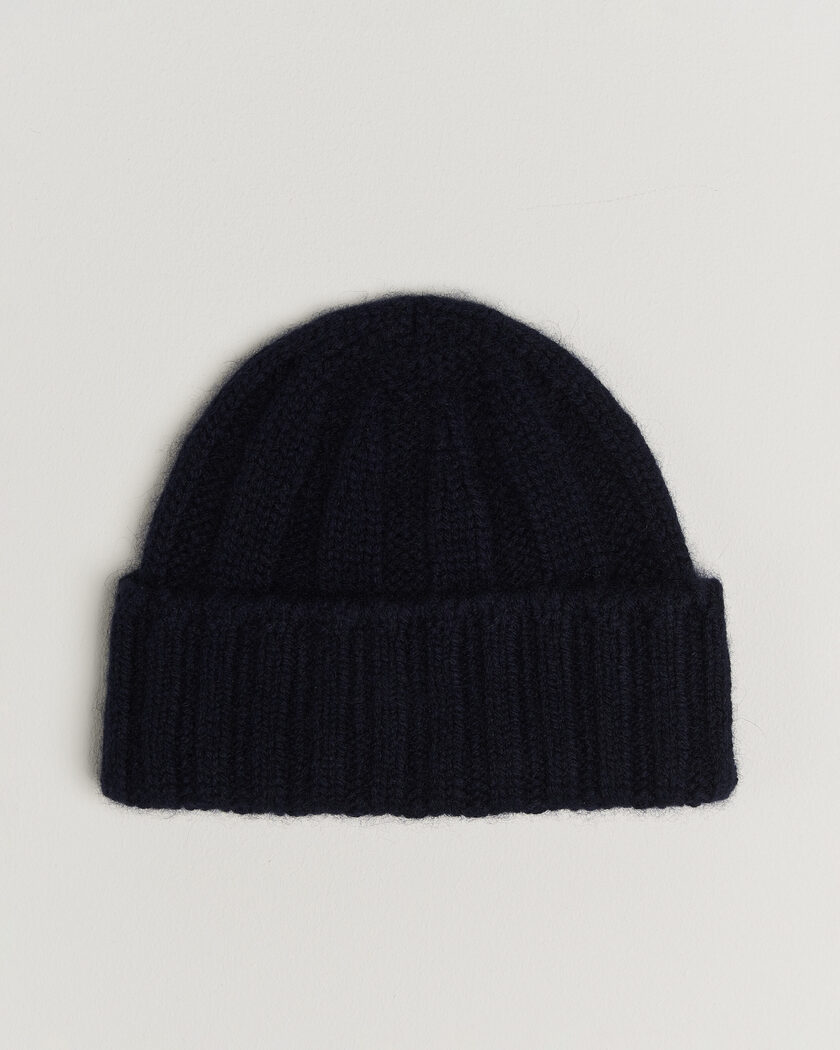 BEAMS PLUS Cashmere Rib Beanie Navy – Bleu