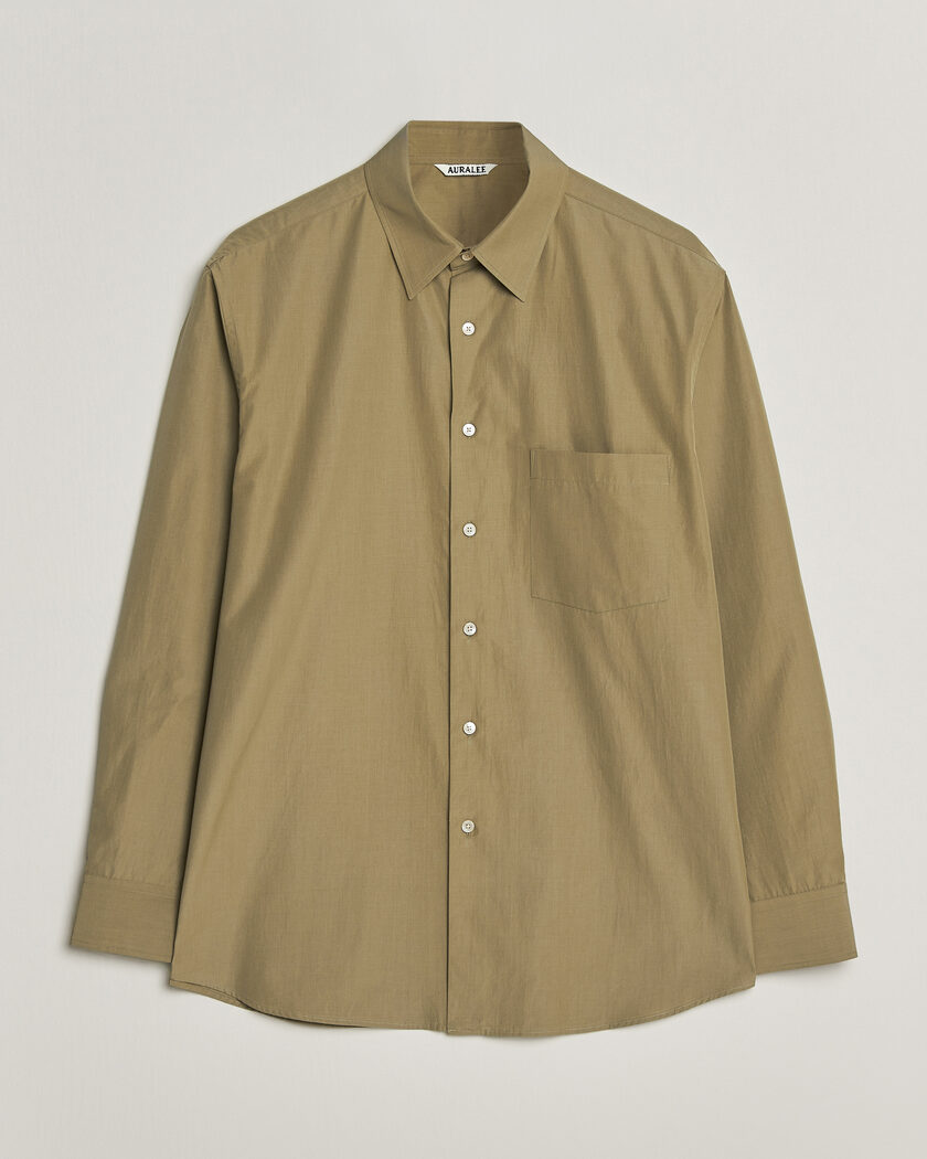 Auralee Finx Light Weather Chambray Shirt Olive Brown – Vert