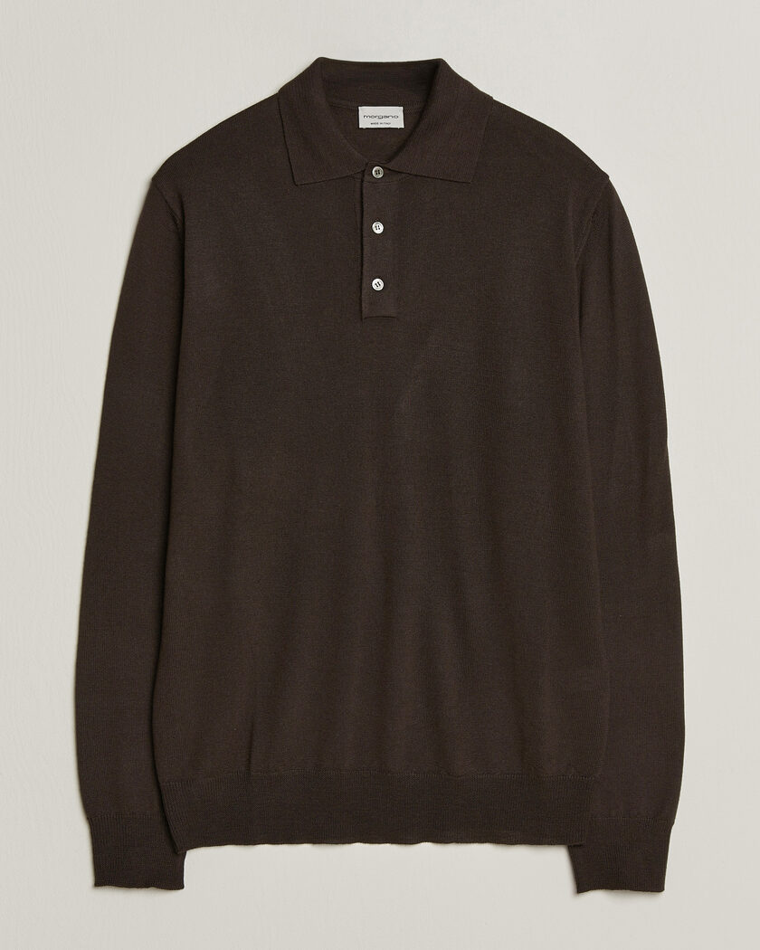 Morgano Extra Fine Merino Wool Polo Dark Brown – Bruin