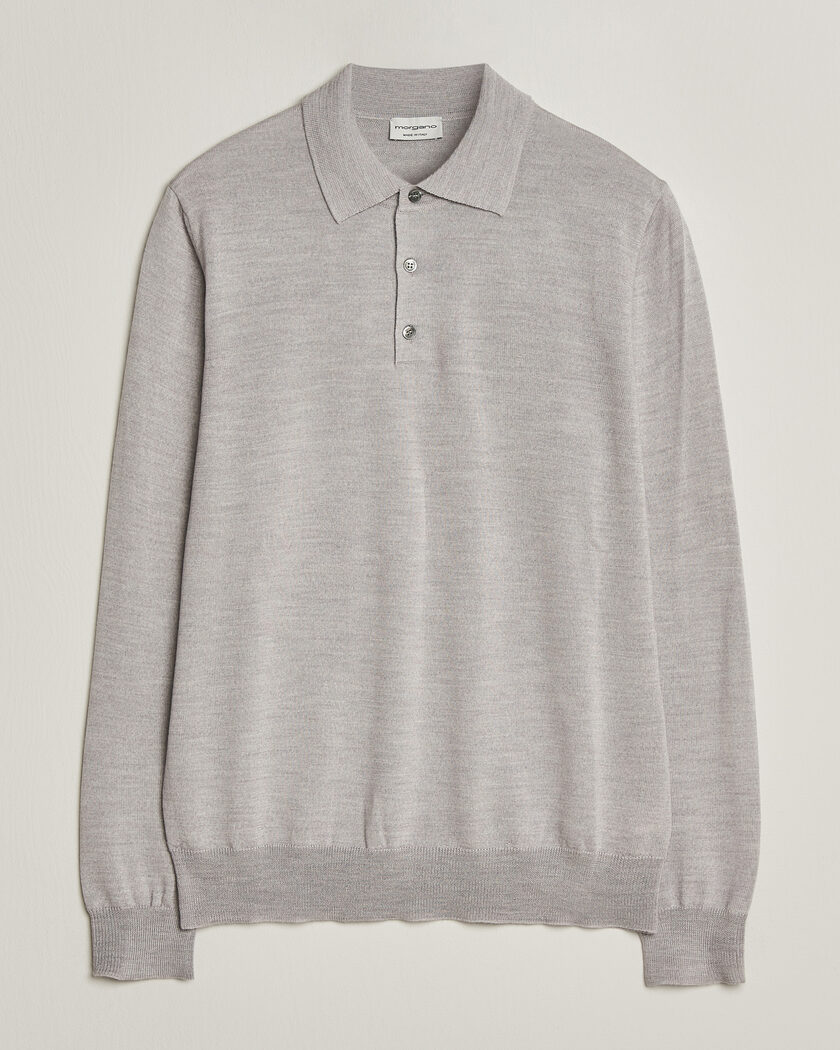 Morgano Extra Fine Merino Wool Polo Light Grey – Gris