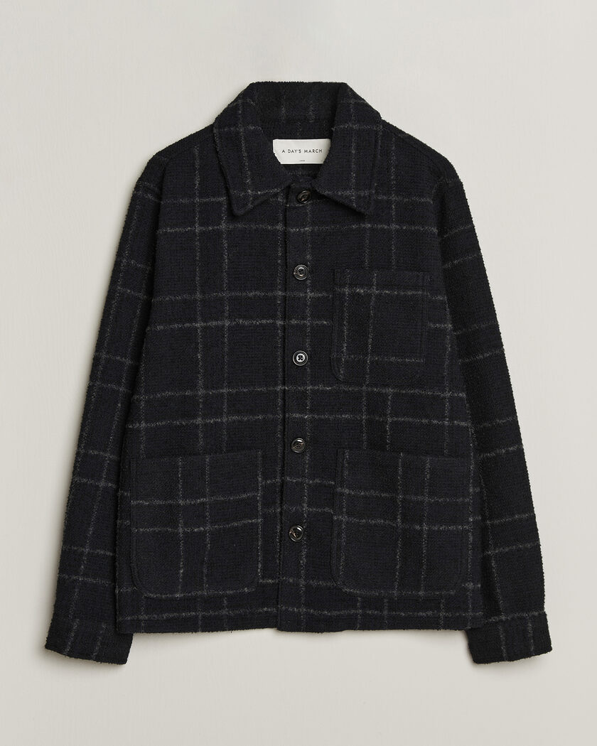 A Day's March Algot Wool Checked Overshirt Navy – Bleu