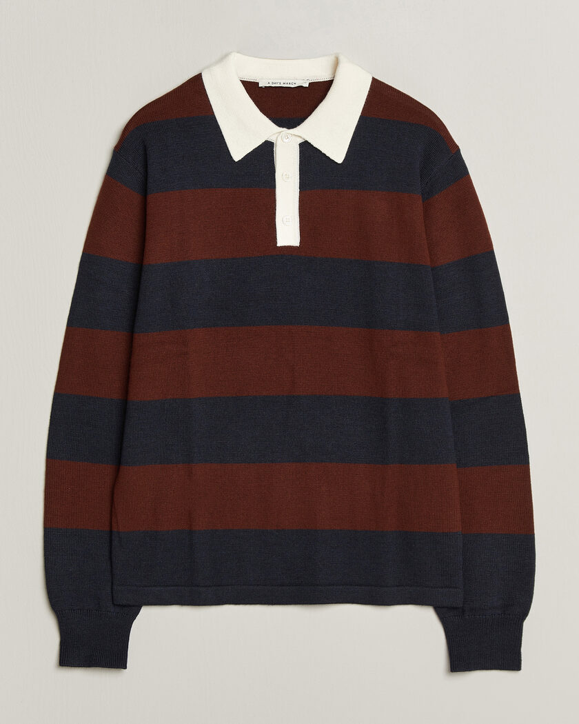 A Day's March Kenny Striped Merino Rugby Sweater Rust/Navy – Multicolore