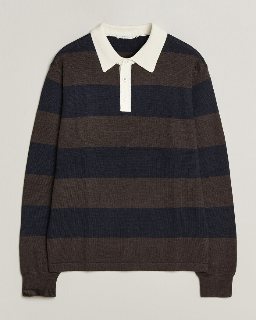 A Day's March Kenny Striped Merino Rugby Sweater Brown/Navy – Multicolore