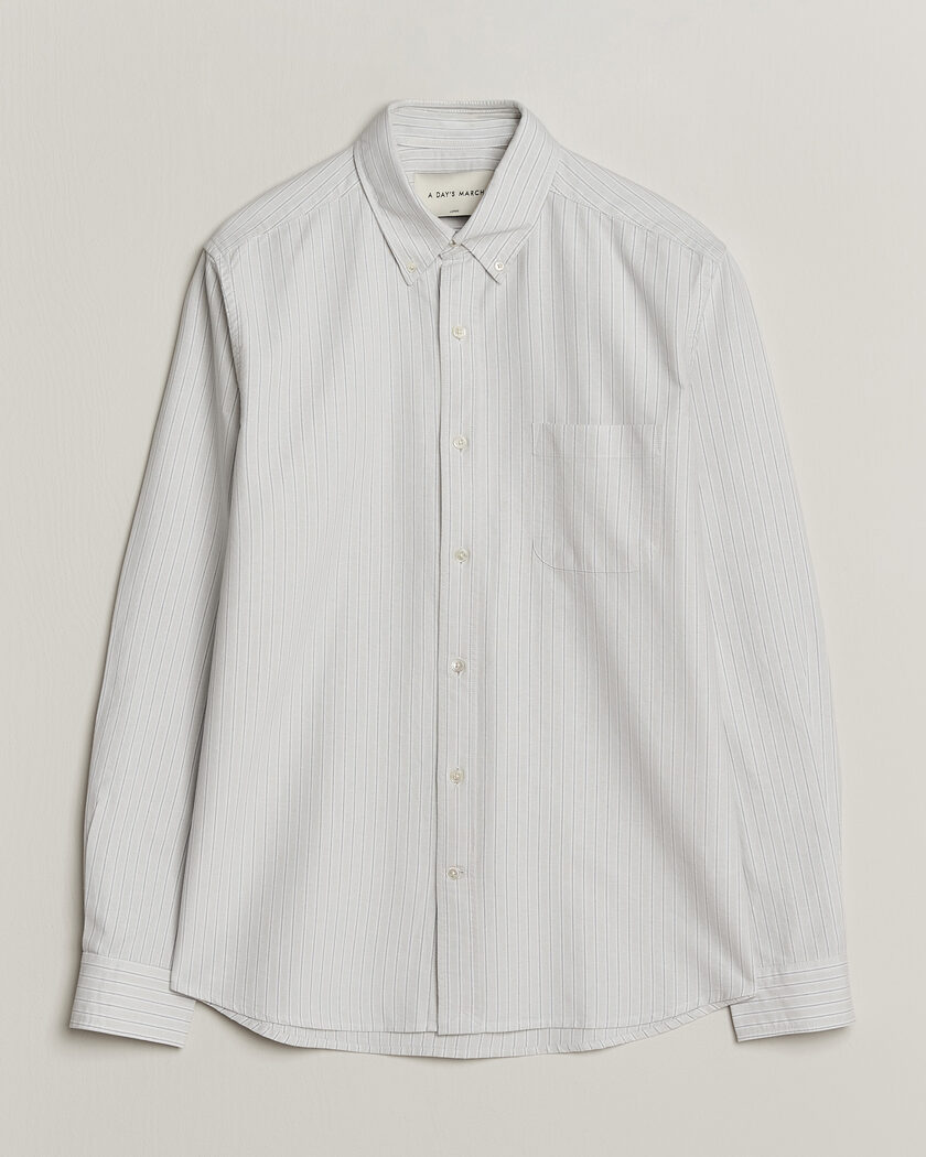A Day's March Classic Flag Striped Oxford Shirt Grey/White – Grijs