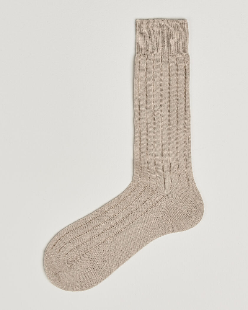 Bresciani Wool/Cashmere Ribbed Socks Beige – Beige