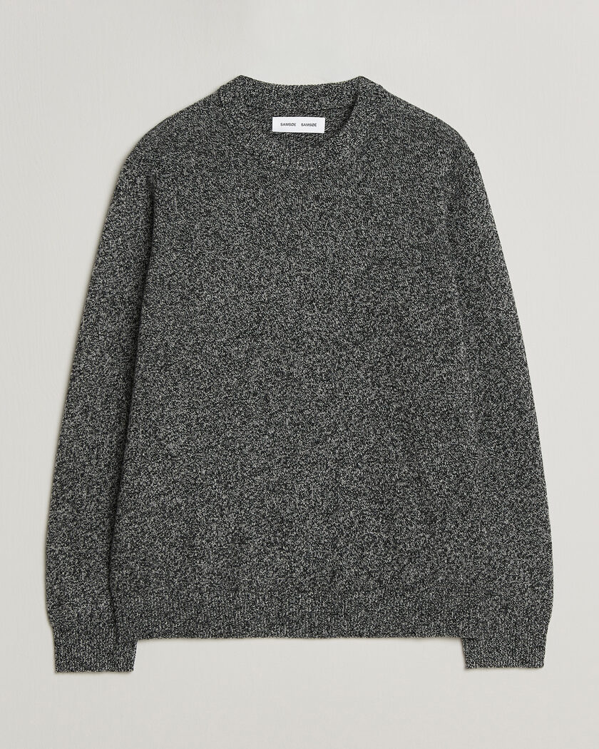 Samsøe Samsøe Isak Knitted Crew Neck Black White Melange – Gris