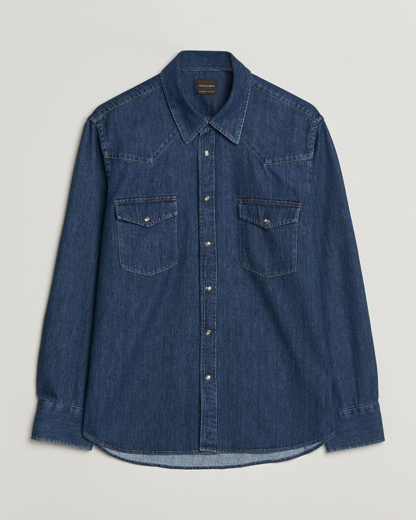 Oscar Jacobson Straight Fit Western Shirt Blue – Blauw