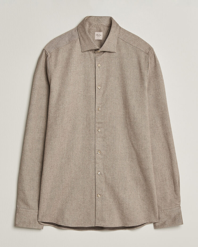 Stenströms Slimline Flannel Shirt Light Brown – Marron