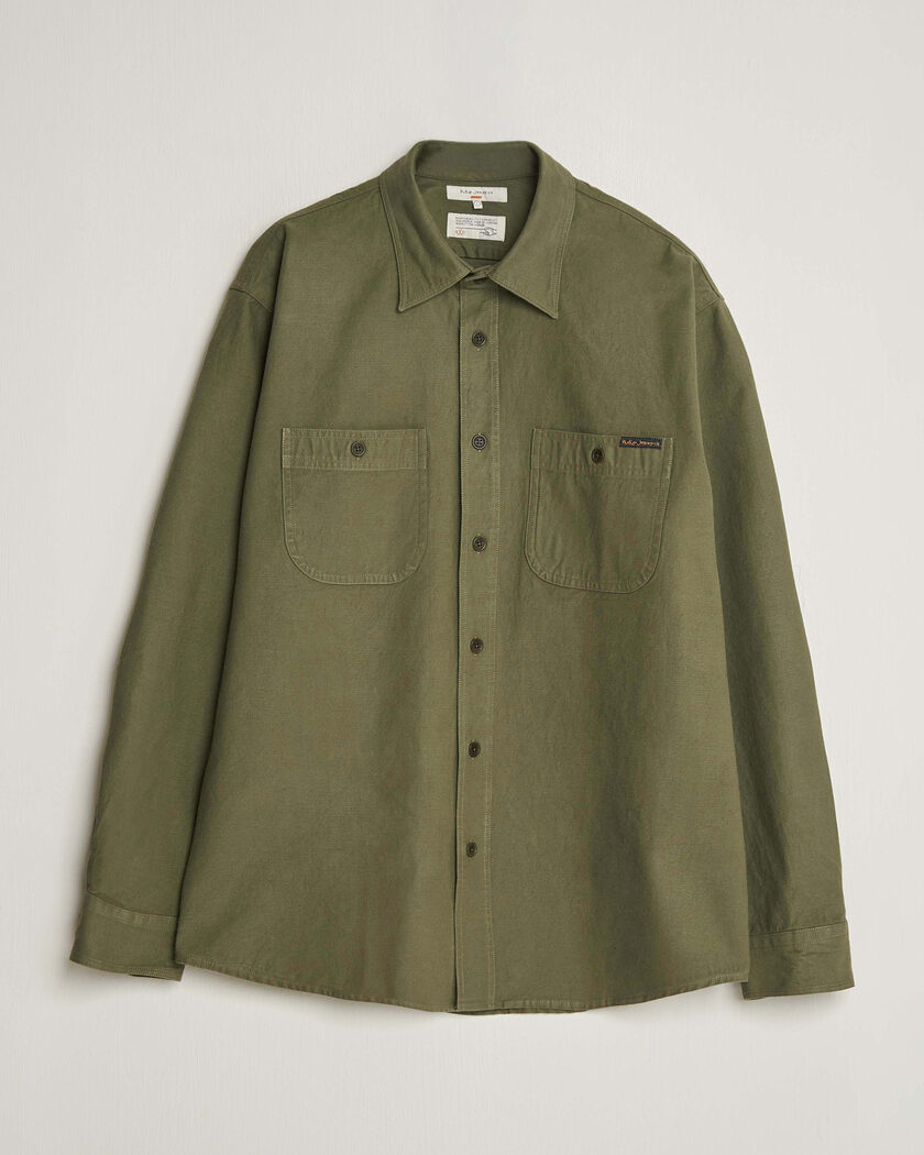 Nudie Jeans Julian Worker Shirt Olive Green – Vert