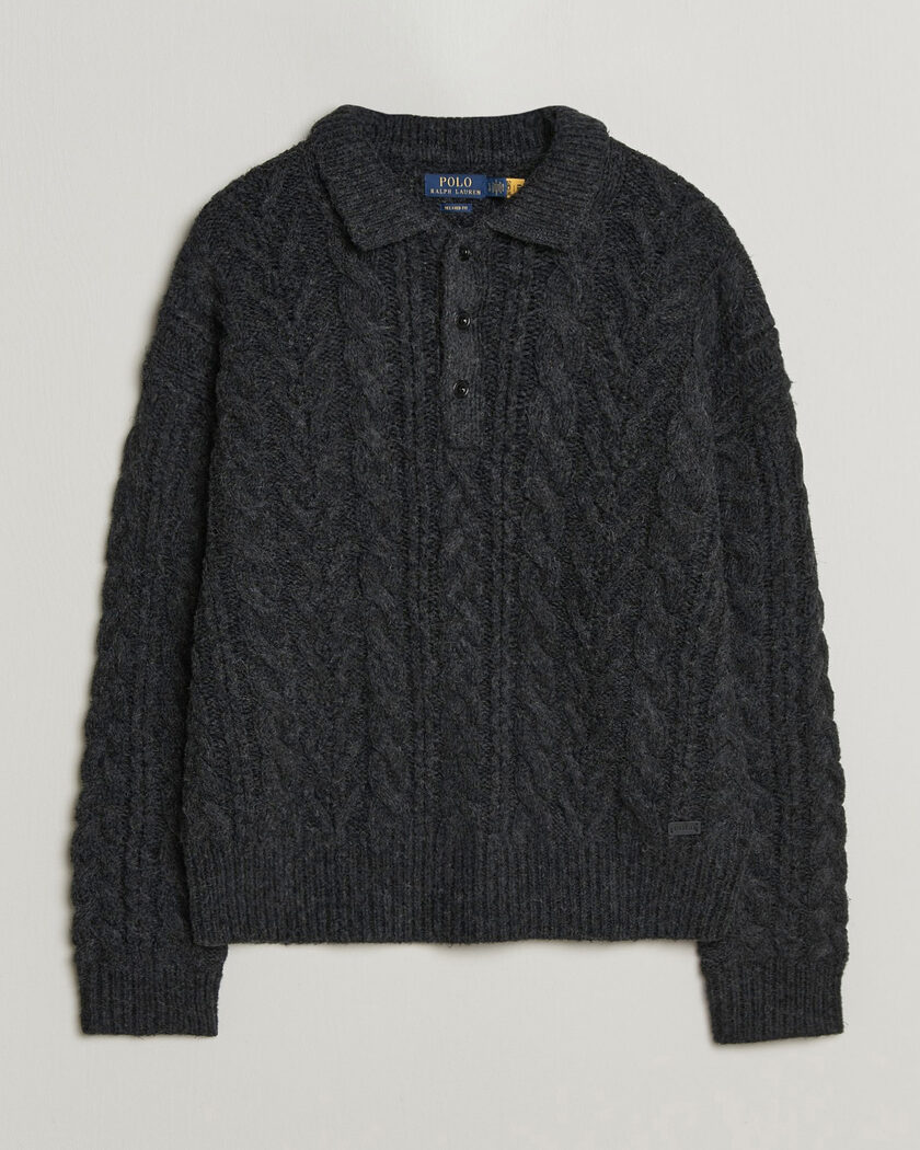 Polo Ralph Lauren Wool Blend Aran Sweater Hawks Eye Heather – Zwart